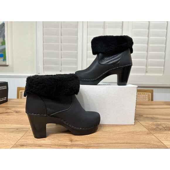 No. 6 Store Pull On Shearling Clog Booties Black Leather Size 5 US 35 EU NIB - Picture 7 of 13